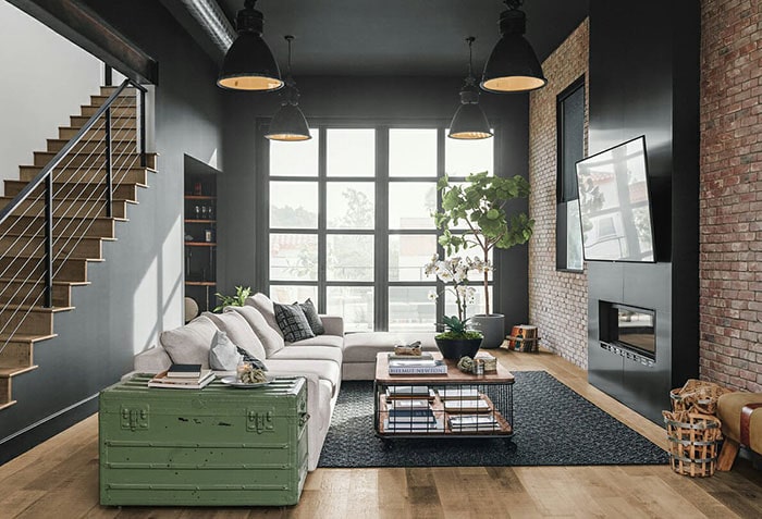 Upcycled accent design pieces nestled in an industrial home decor theme