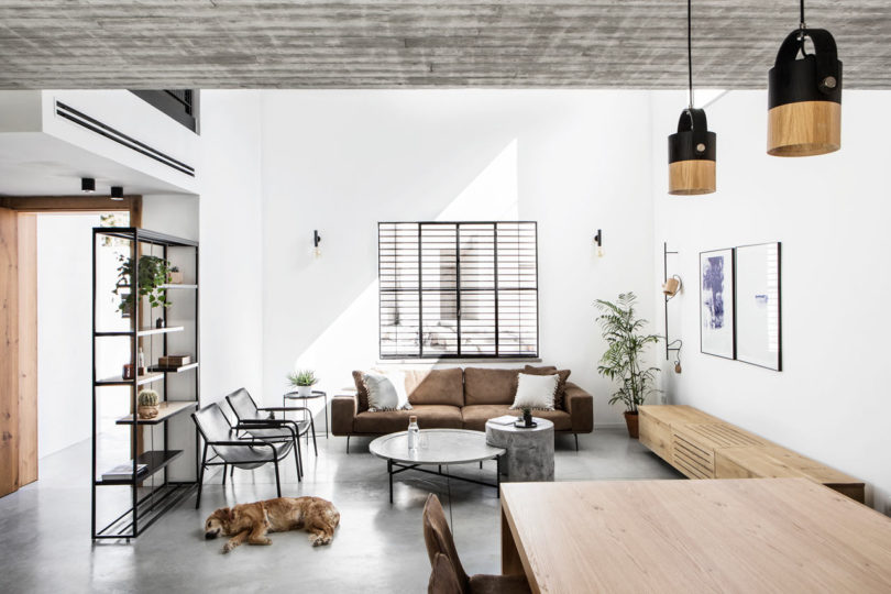 Monochromatic industrial home design theme