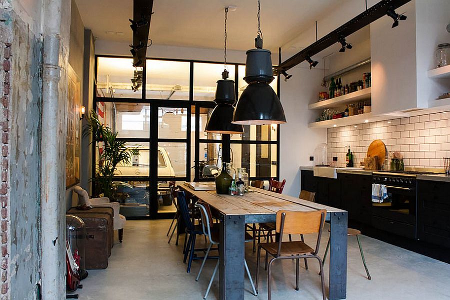 Vintage pendant lights hanging in kitchen