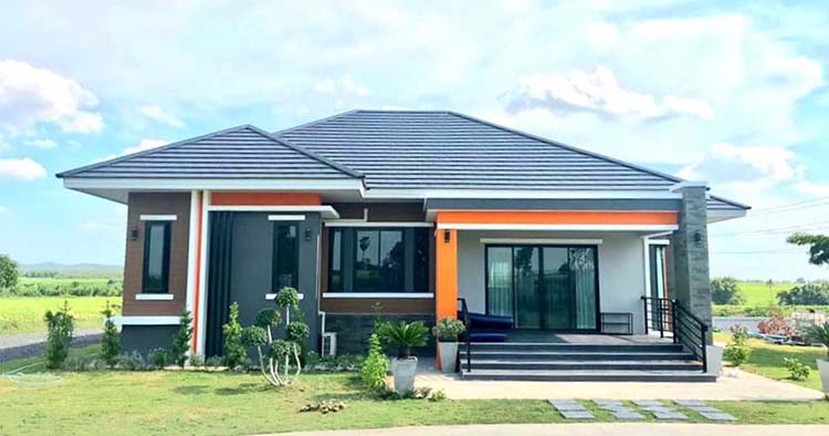 modern roof on single story home with impressive curb appeal
