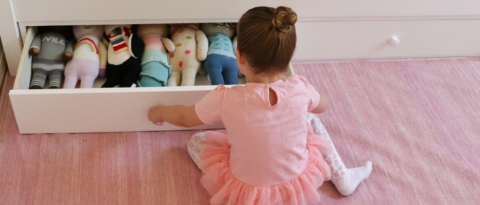 children's toy storage located underneath bed